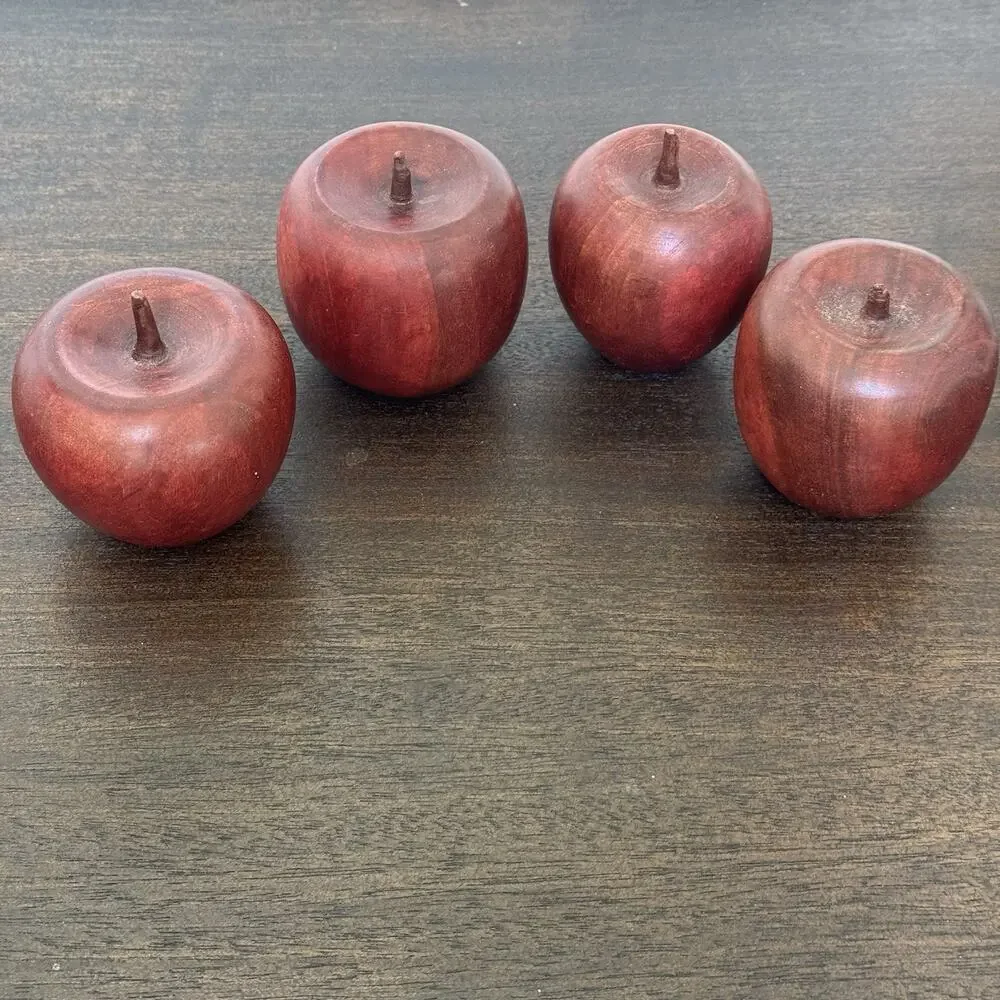 VTG Wooden Apples Set 4 Hand Carved Country Farmhouse Primitive Teachers Decor